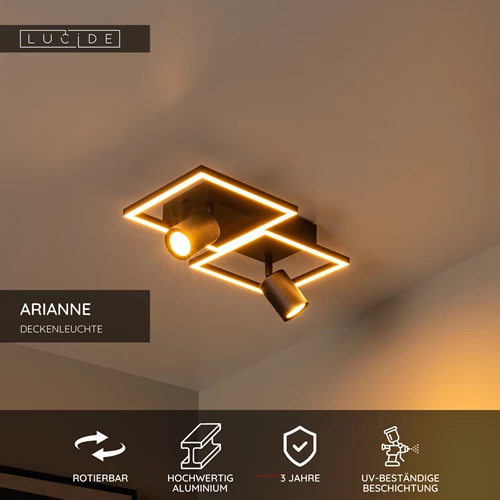 Lucide ARIANNE - Deckenleuchte - LED - 2xGU10 - CCT - Schwarz - USP